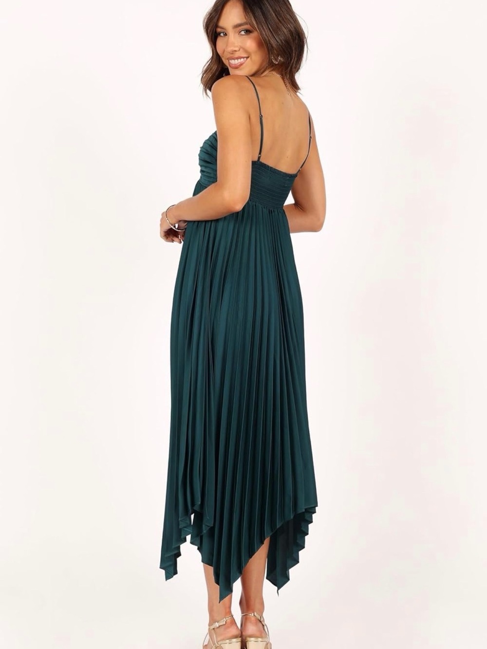 NWT Petal & Pup Vikki Emerald Green Pleated High-Low Slip Dress Size 8 - Picture 10 of 16